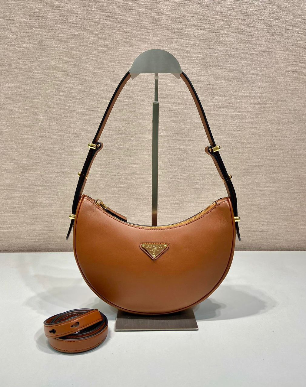 Prada Arqué Leather Brandy