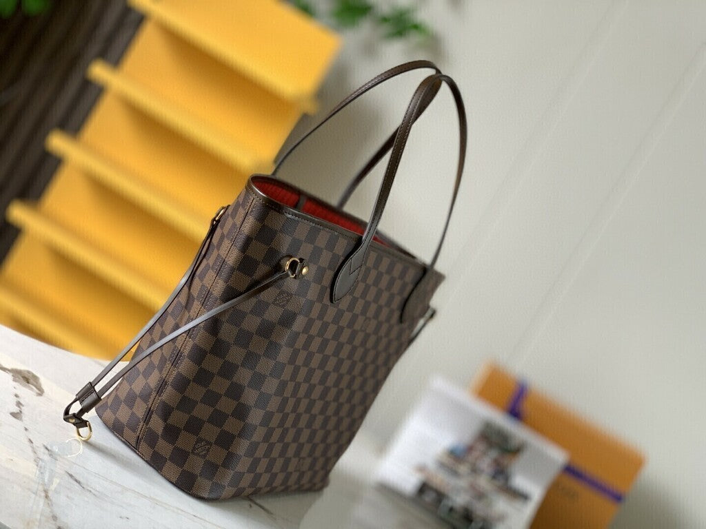Lv Neverfull Inside Out MM Brown and Red.