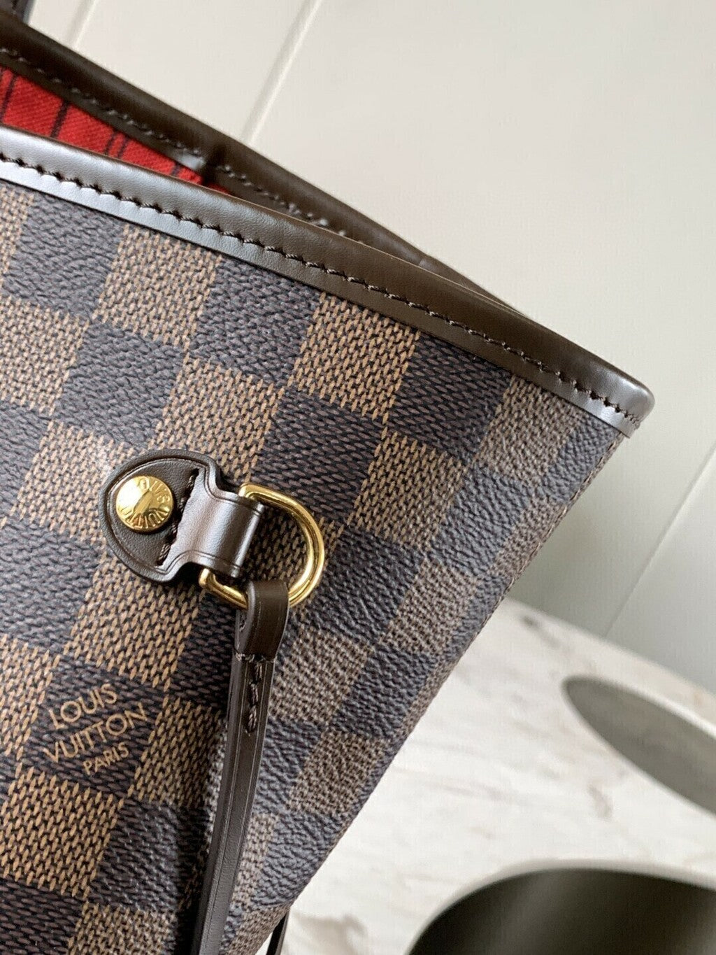 Lv Neverfull Inside Out MM Brown and Red.