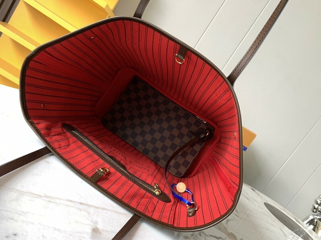 Lv Neverfull Inside Out MM Brown and Red.