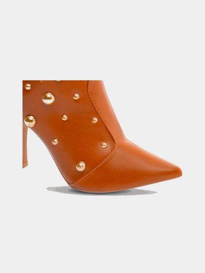Bota Salto Fino Bico Fino com Apliques Metalizados