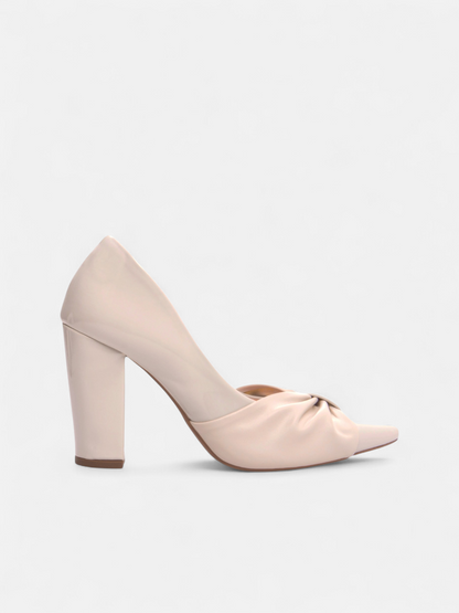 Scarpin Salto Grosso Laço Napa Caramelo
