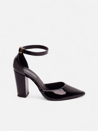 Scarpin Verniz Caramelo com Fivela Dourada