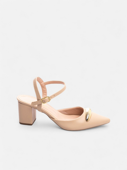 Scarpin Napa Bege com Fivela Dourada