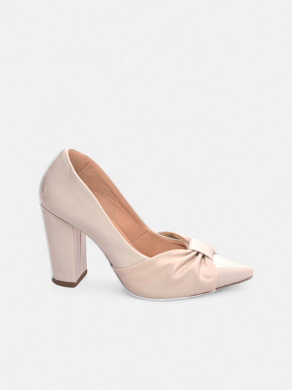 Scarpin Salto Grosso Laço Napa Caramelo