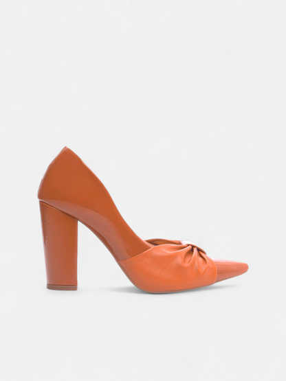 Scarpin Salto Grosso Laço Napa Caramelo