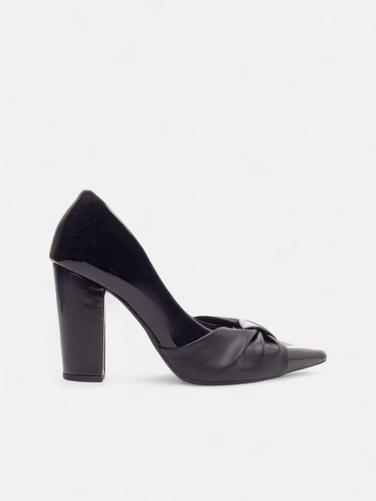 Scarpin Salto Grosso Laço Napa Caramelo