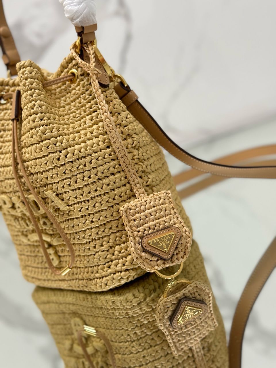 Prada Raffia Mini Bucket