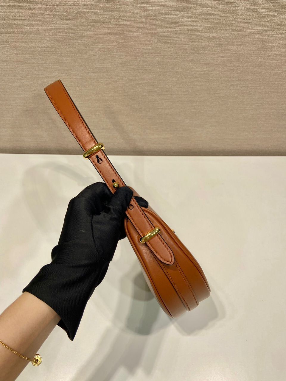 Prada Arqué Leather Brandy
